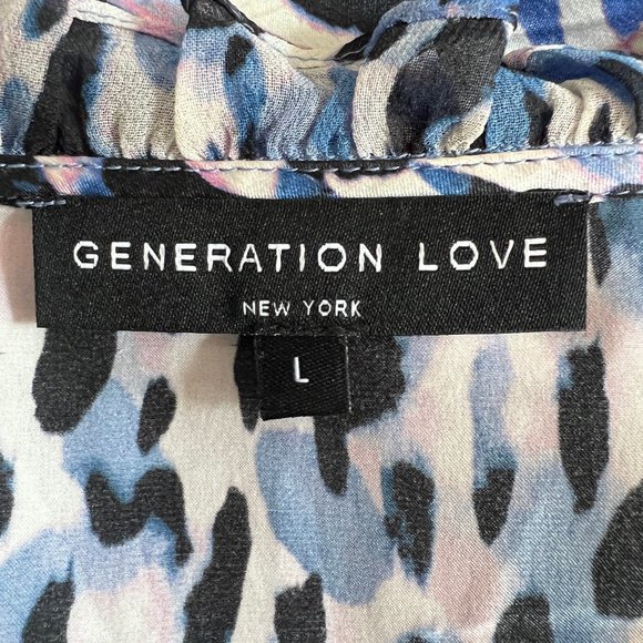 Generation Love Purple Black White Animal Print Silk Blouse Size Large - Picture 2 of 10